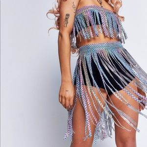 Rainbow diamonte fringe bandeau top